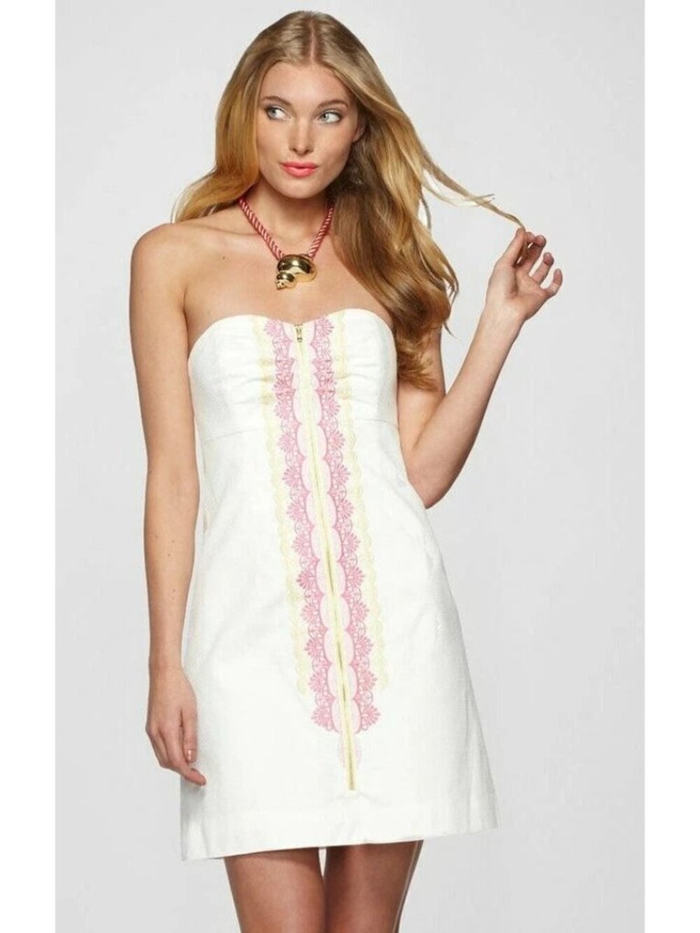Lilly Pulitzer White Strapless Dress with Pink and Yellow Trim - Picture 1 of 8